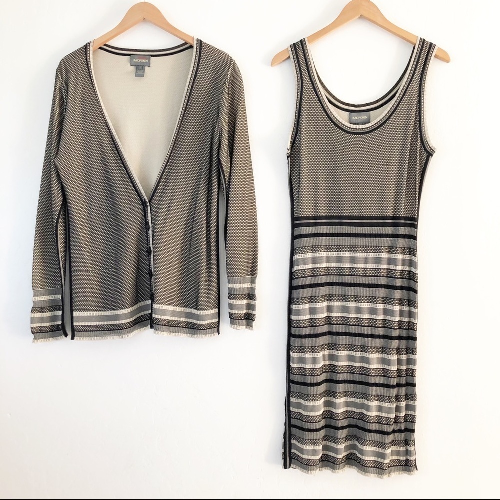 Zac Posen Striped Knit Sleeveless Dress & Cardigan